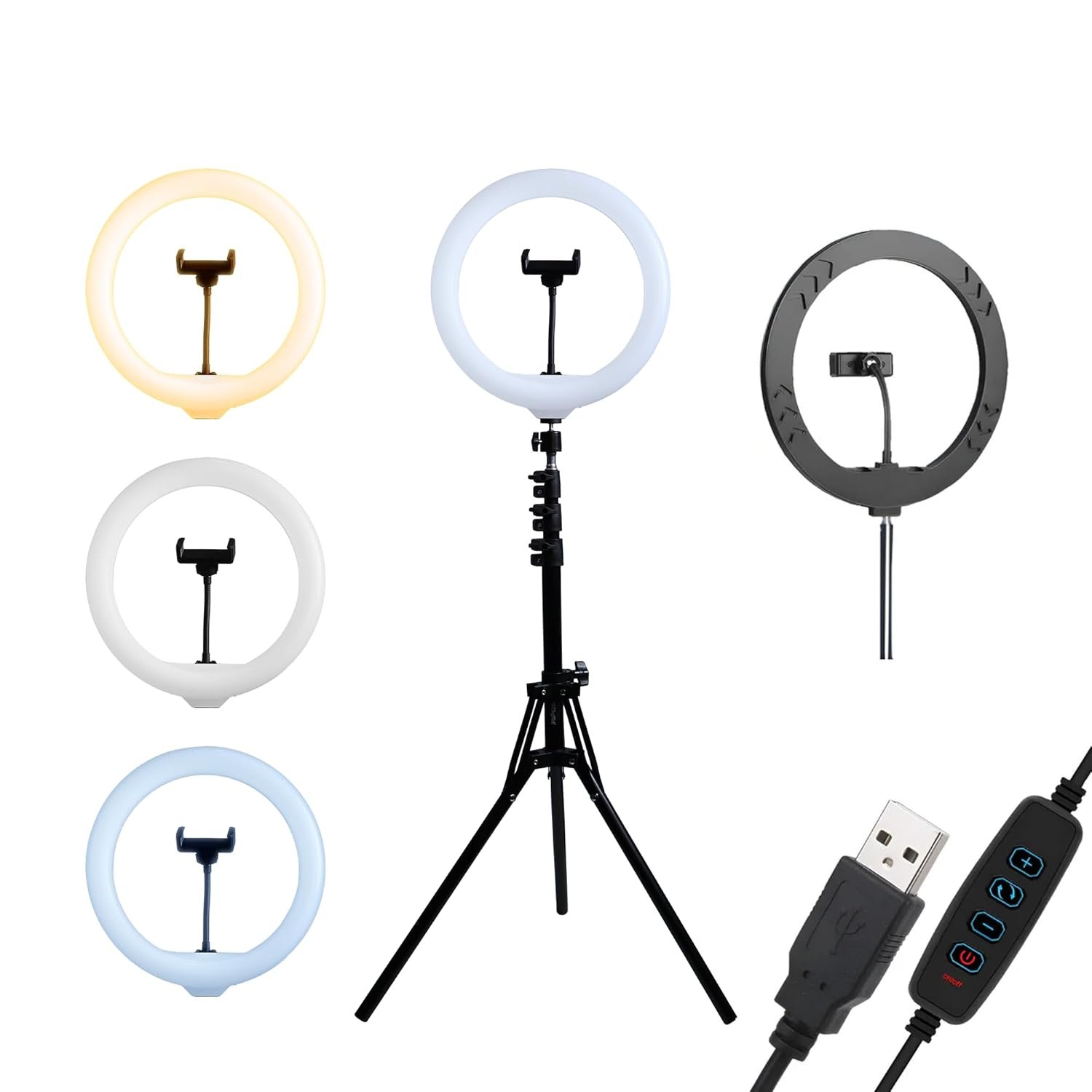 DIGITEK (DRL-14C) LED Ring Light with 5ft Stand & Smartphone Mount - USB Powered, Color Switch Mode, Brightness Control, Dual Temperature - for Photo & Video Shoots, Makeup, Vlogging!